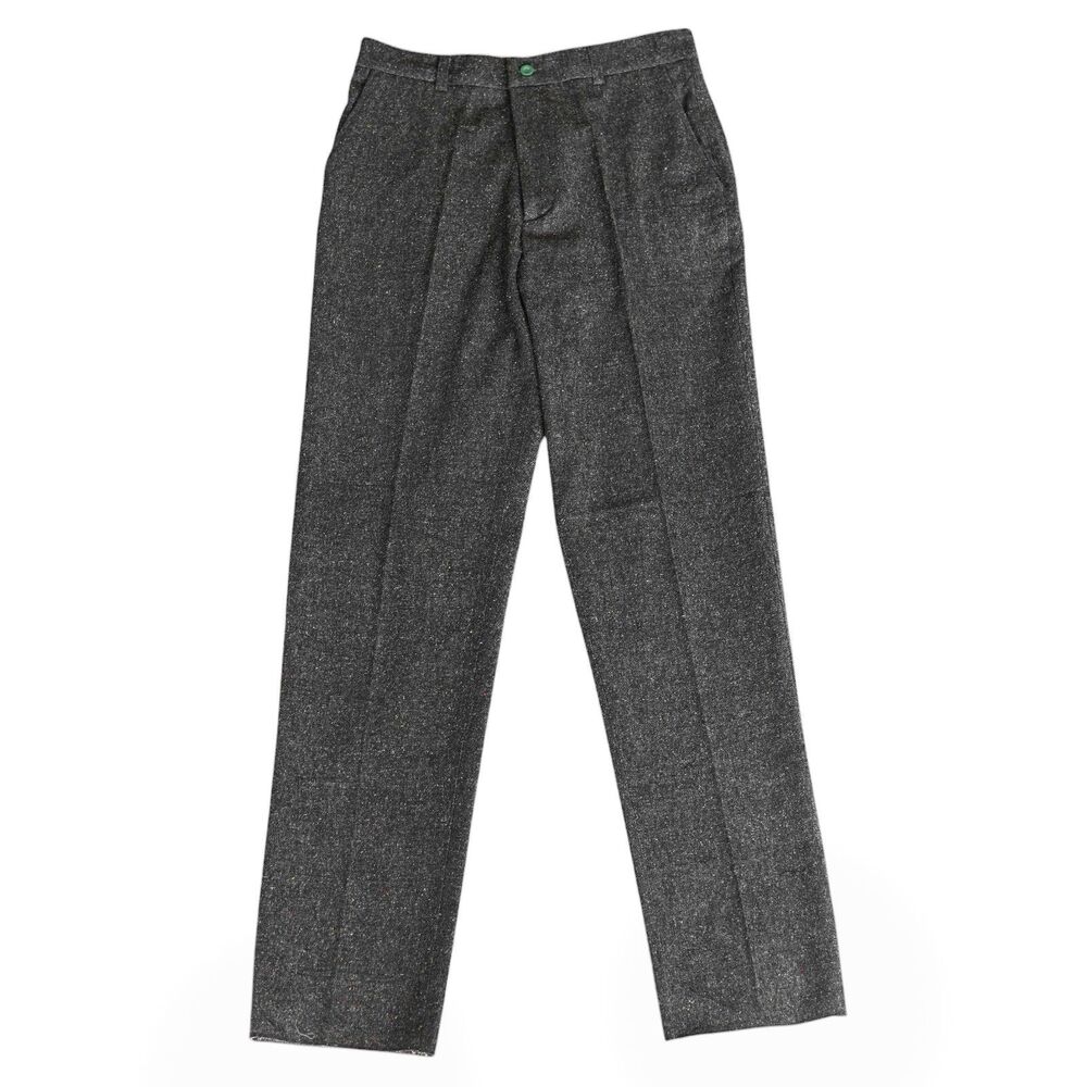 Mens 32 Gray Donegal Cotton Dress Pants Straight Fit Flat Front Trousers NWT